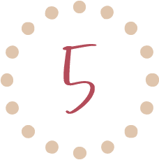 MFD-Branding Visuals-0725-35 Number 5 inside a circle of soft beige dots.