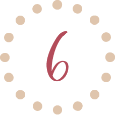 MFD-Branding Visuals-0725-36 Number 6 inside a circle of soft beige dots.