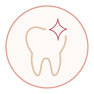 Cosmetic dentistry icon with a sparkling tooth illustration.