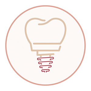 Restorative dentistry icon featuring a dental implant illustration.